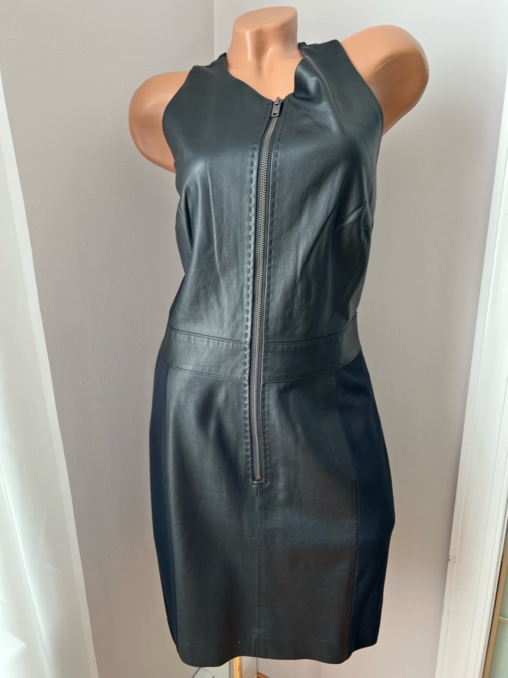 DKNY Leather & Knit Dress – Modern, Sleek Design